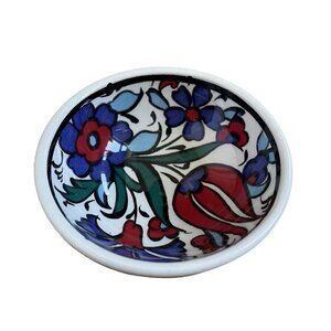 Handmade turkish bowl hand painted blue and red floral design delicate